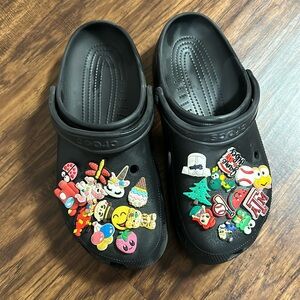 Crocs - men’s size 12. BLACK - Used (with jibbitz)